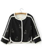 Romwe Black Sheep Embroidery Contrast Trim Coat