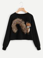 Romwe Faux Fur Fox Patch Sweatshirt