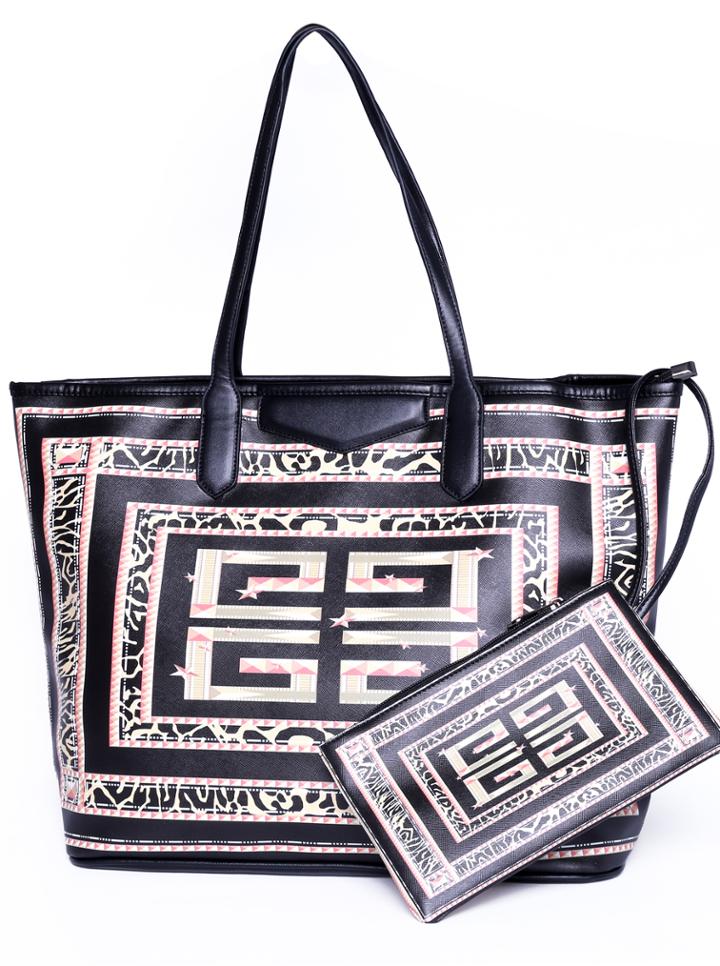 Romwe Black Geometric Print Shoulder Bag
