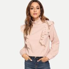 Romwe Scallop Laser Cut Detail Frilled Neck Blouse