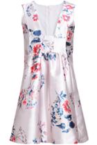 Romwe White V Neck Sleeveless Floral Slim Dress