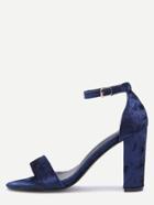 Romwe Navy Velvet Peep Toe High Heel Mary Jane Shoes