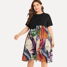 Romwe Plus Random Print Dress