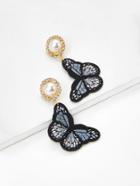 Romwe Butterfly Design Drop Earrings With Faux Pearl