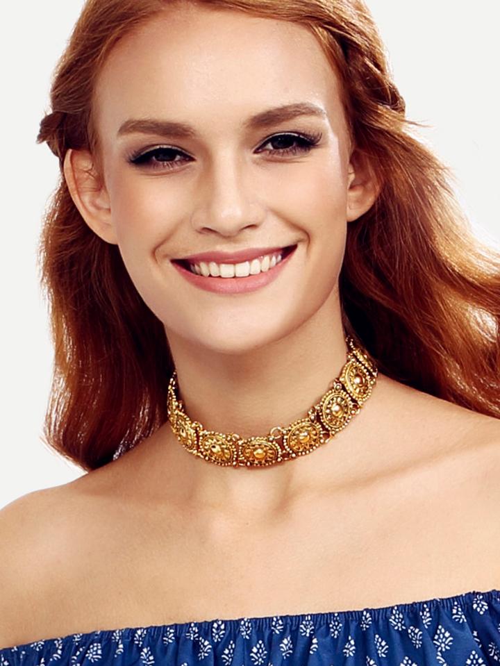 Romwe Gold Linked Vintage Choker Necklace