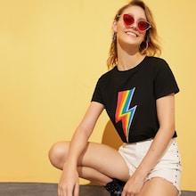 Romwe Colourful Lightning Print Tee