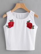 Romwe Rose Embroidered Applique Ribbed Tank Top