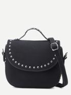 Romwe Black Faux Leather Flap Studded Crossbody Bag