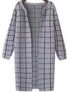 Romwe Plaid Long Grey Coat