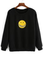 Romwe Smiley Face Print Thicken Sweatshirt