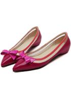 Romwe Peach Point Toe With Bow Flat Shoes