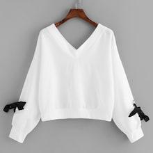 Romwe V Neckline Knot Sleeve Sweatshirt