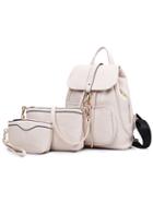 Romwe Embossed Faux Leather 3pcs Bag Set - White