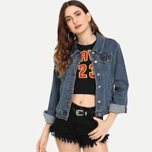 Romwe Single Breasted Faded Wash Denim Jacket