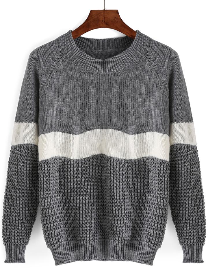 Romwe Raglan Sleeve Striped Jumper