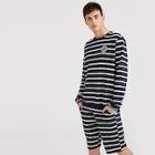 Romwe Guys Patched Detail Striped Top & Shorts Set