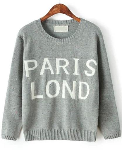 Romwe Paris Lond Print Grey Sweater
