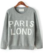 Romwe Paris Lond Print Grey Sweater