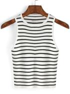 Romwe Striped Ribbed White Tank Top