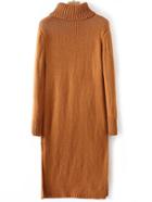 Romwe Khaki Turtle Neck Side Slit Sweater Dress