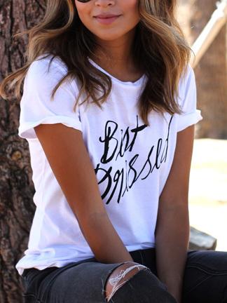 Romwe White Round Neck Letter Print T-shirt
