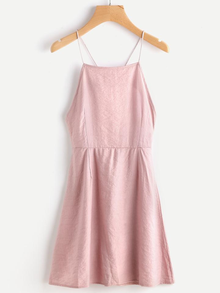 Romwe Criss Cross Lace Up Open Back Cami Dress