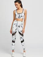 Romwe Tie Dye Zipper Front Crop Tank Top With Leggings