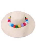 Romwe Beige Vacation Pom-pom Large Brimmed Straw Hat