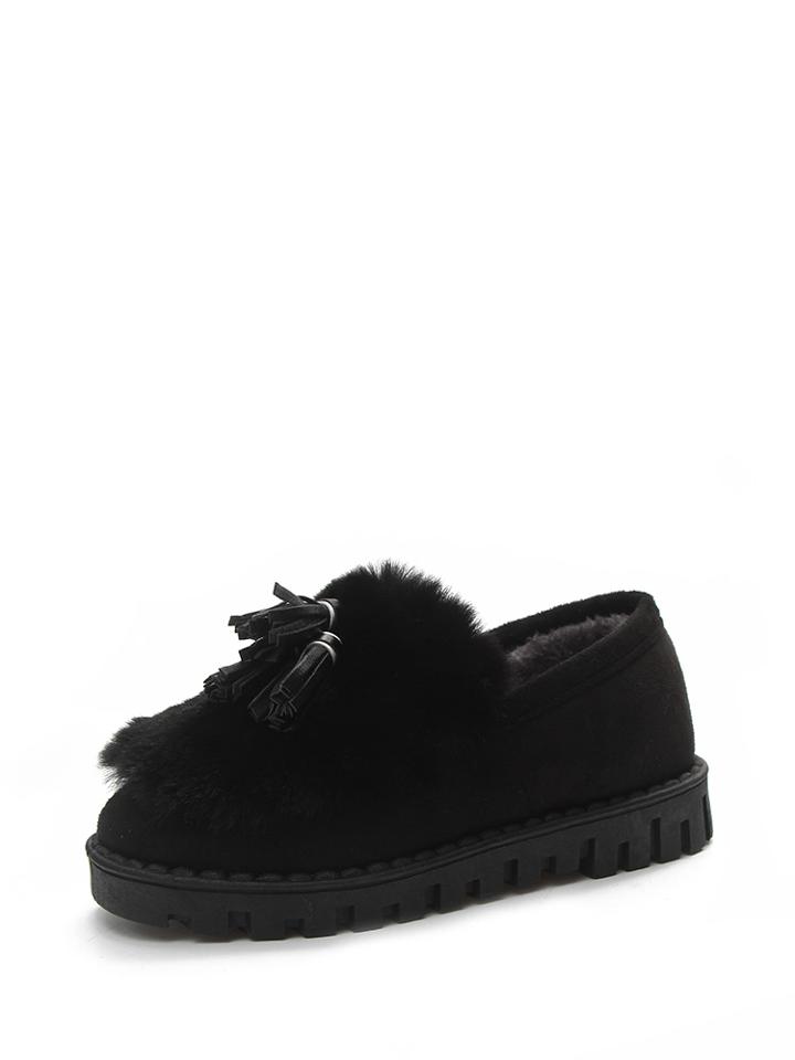 Romwe Faux Fur Front Flats With Tassel