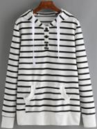 Romwe Hooded Drawstring Striped Sweatshirt With Pocket