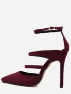 Romwe Burgundy Faux Suede Point Toe Mary Jane Pumps