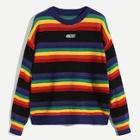 Romwe Men Rainbow Stripe Embroidery Detail Jumper