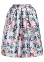 Romwe Cat Deer Bird Print Skirt