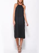 Romwe Black Double Racer High Slit Chiffon Dress