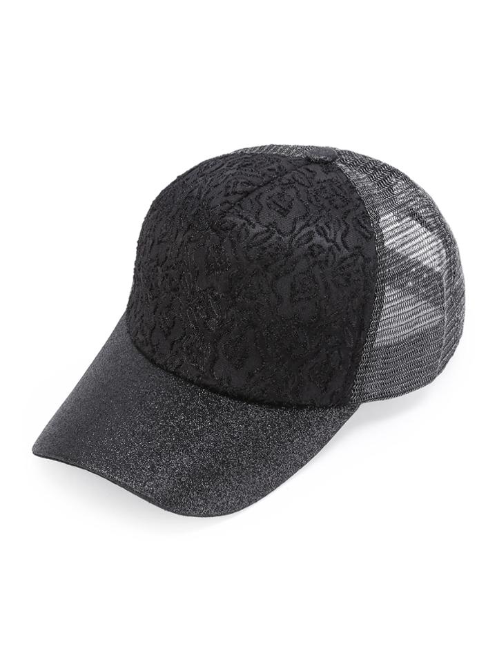 Romwe Embroidery Detail Glitter Baseball Cap