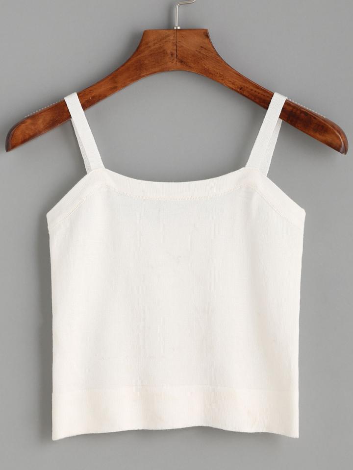 Romwe White Crop Knit Cami Top