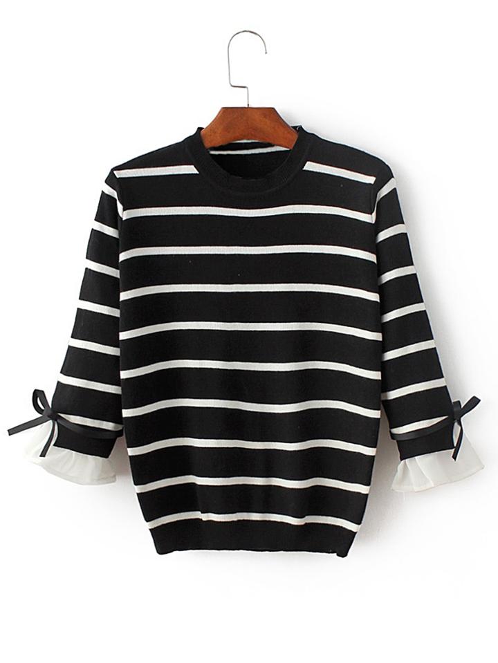 Romwe Contrast Cuff Tie Detail Knitwear