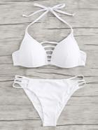 Romwe Laddering Cut Solid Bikini Set