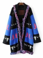 Romwe Fringe Edge Longline Sweater Coat