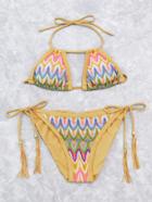 Romwe Chevron Print Tassel Tie Bikini Set