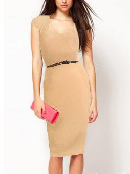 Romwe Square Neck Sheath Apricot Dress