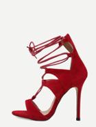 Romwe Red Open Toe Cutout Strappy Stiletto Sandals