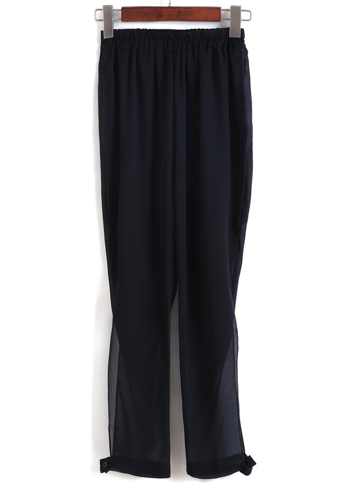 Romwe Elastic Waist Side Split Pant