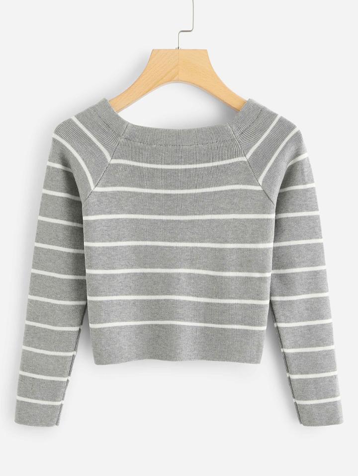 Romwe Striped Knit Crop Tee