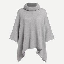 Romwe Rolled Neck Solid Poncho Sweater