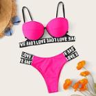 Romwe Neon Pink Letter Tape Underwire Bikini Set