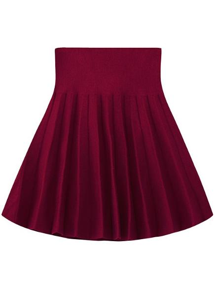 Romwe High Waist Pleated Wine Red Skirt