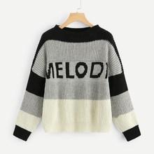 Romwe Color-block Letter Print Jumper