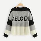 Romwe Color-block Letter Print Jumper