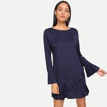 Romwe Plain Ruffle Dress